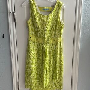 Y2K Antonio Milani Limegreen Snakeskin Mini Shift Dress Retro 2000s Vibe Size 6